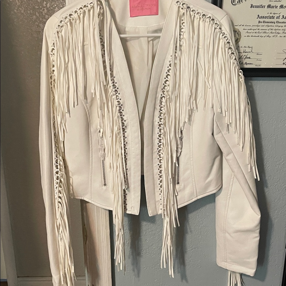 Elegant White Fringe Leather Jacket
